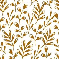 Hand-drawn floral vector seamless pattern. Khaki twigs on a white background. For prints of fabric, packaging, textile products.