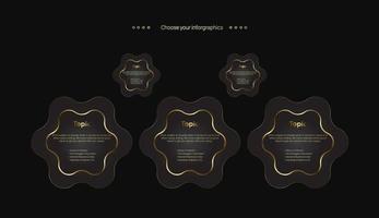 SET LUXURY infographic level design on dark background, golden business and education Vector buttons design