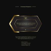 Golden Luxury rectangle button Infographic design on dark background used in finance and business element processing and option concept design vector