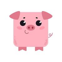 un cerdo lindo de dibujos animados en forma cuadrada. icono cuadrado para aplicaciones o juegos con cara de cerdo. ilustración vectorial aislado sobre fondo blanco vector