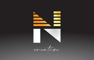 Golden Lines Letter N Logo Design with Creative Lines Cut on half of The Letter vector