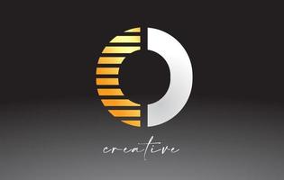 Golden Lines Letter O Logo Design with Creative Lines Cut on half of The Letter vector