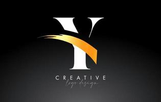 Golden Brush Letter Y Logo Design with Creative Artistic Paint Brush Stroke and Modern Look Vector