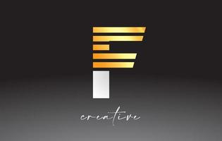 Golden Lines Letter F Logo Design with Creative Lines Cut on half of The Letter vector