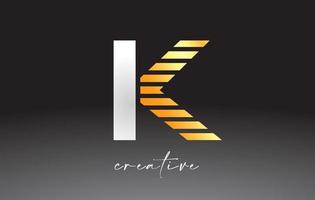 Golden Lines Letter K Logo Design with Creative Lines Cut on half of The Letter vector