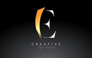 Golden Brush Letter E Logo Design with Creative Artistic Paint Brush Stroke and Modern Look Vector