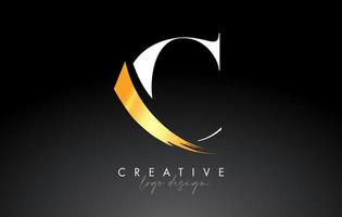 Golden Brush Letter C Logo Design with Creative Artistic Paint Brush Stroke and Modern Look Vector