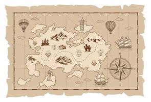 Old treasure map vector sketch. Hand drawn illustrations, vector.