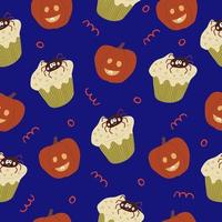 Seamless pattern for Halloween holiday with cute cartoon pumpkin and cake spider halloween. vector