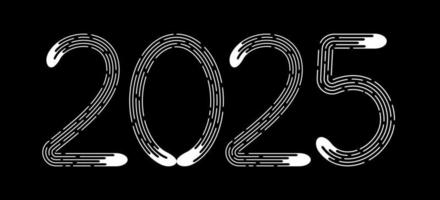 New Year 2025 from white dotted lines on black background. vector