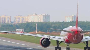 MOSCOW, RUSSIAN FEDERATION SEPTEMBER 13, 2020 - Rossiya Airlines Boeing 777 EI GEU lining up on runway 24L before departure at early morning, Sheremetyevo International airport, SVO UUEE video