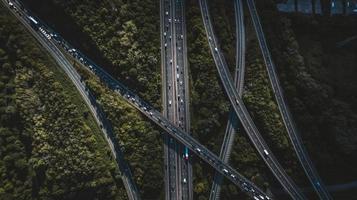 Aerial view of busy motorway photo