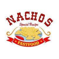 Nachos mexican corn chips fast food menu emblem vector