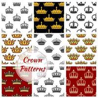 Royal king crown patterns set vector