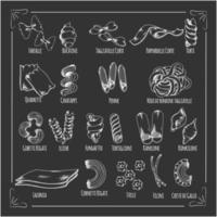 Pasta chalk sketch icons on blackboard vector