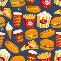 Fast food snacks and drinks seamless pattern vector