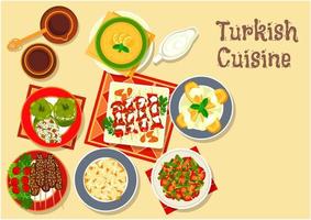 Turkish cuisine icon with grilled meat kebab vector