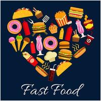 Fast food meal in heart shape symbol vector