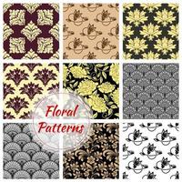 conjunto de patrones sin fisuras adornados florales vector
