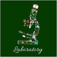 Laboratory microscope symbol with science items vector