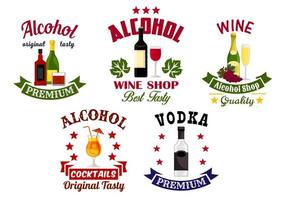 bebidas alcohólicas, conjunto de emblemas de coctelería vector