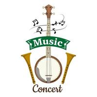 emblema de vector de concierto de música con notas clave