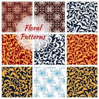 Floral decoration seamless patterns set vector