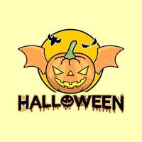 A scary pumpkin with bat wings halloween vector logo illustration horror vector template