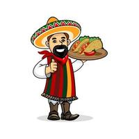 Mexican cook with menu and tacos vector