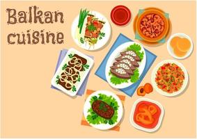 Balkan cuisine meat and vegetable dishes icon vector