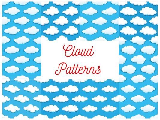Cartoon cumulus clouds seamless patterns