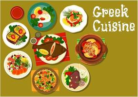 Greek cuisine dishes with fish and lamb icon vector