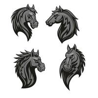 Black horse head mascot with tribal ornament vector