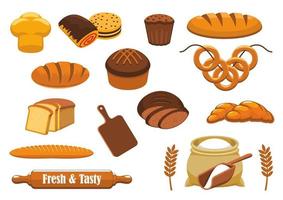 Bread and bun icon set for bakery, food design vector