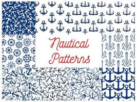 Nautical seamless pattern set with anchor and helm vector
