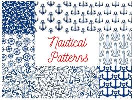 Nautical seamless pattern set with anchor and helm vector