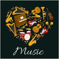 Music emblem of musical instruments in heart shape vector