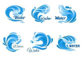 conjunto de iconos de onda de agua azul para el diseño marino y natural vector