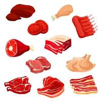 Fresh meat icons of beef, pork, poultry, mutton vector