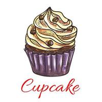 cupcake con boceto de crema y chocolate vector