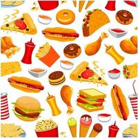 Fast food snacks and drinks seamless pattern vector