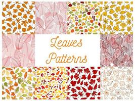 Autumn leaves with acorns seamless patterns vector