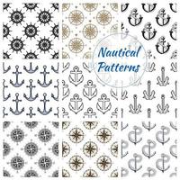 Nautical anchor, wheel seamless patterns set vector