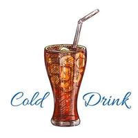 Cold soda drink with ice isolated sketch vector