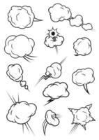 iconos de dibujos animados de nubes infladas, explotadas y humeantes vector