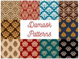 Seamless floral patterns set with damask ornaments vector