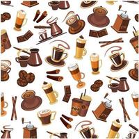 Coffee seamless pattern with beans, cups, mills vector