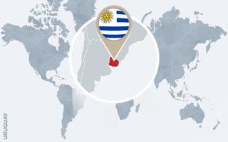 mapa del mundo azul abstracto con uruguay magnificado. vector