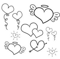 Illustration love outline. Valentines day hearts doodles set. Romantic stickers collection. Hand drawn effect vector. Exercise book paper. Love theme simple sketches for web design or printed products vector