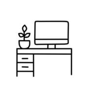 contorno del icono del espacio de trabajo en casa, sobre fondo blanco. vector de trazo editable